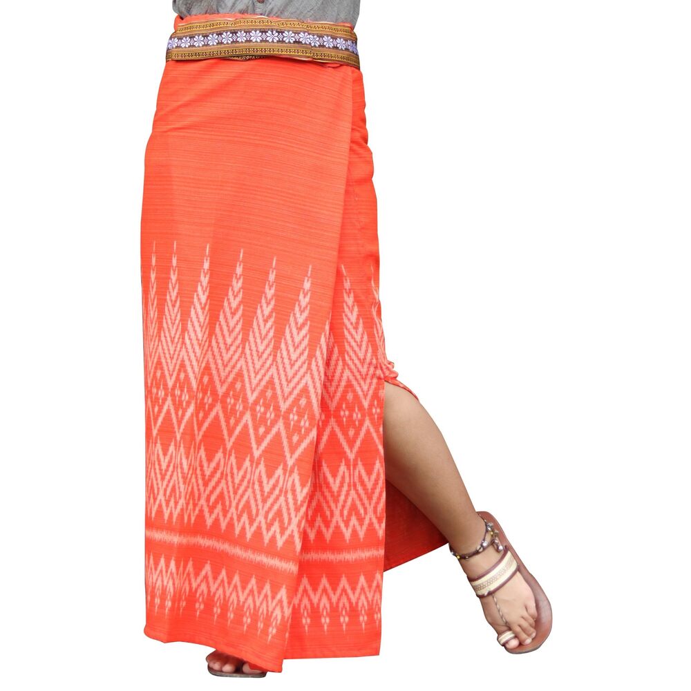 9522 Mixed Cotton Thai Tube Wrap Skirt with Floral Belt, Medium, Tall Thai